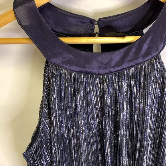Enfocus Studio Navy and Silver Micro Pleated High Neck Sleeveless Dress Size 6 - Picture 6 of 14